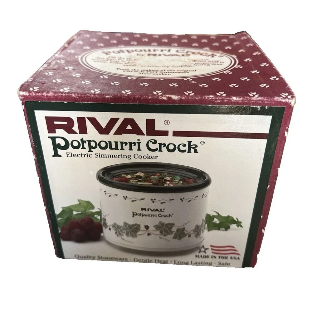 Vintage Rival Potpourri Crock Model 3206 Electric Simmer Pot White Green Ivy